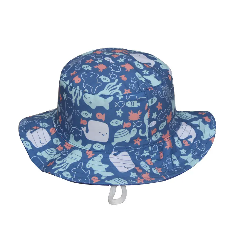 Protezione UV estate parasole cappello a tesa larga regolabile cappello da sole per bambini cappello da pescatore per bambini con spago