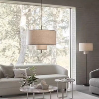 Luminaire suspendu en tissu à plusieurs niveaux avec abat-jour cylindriques décalés pour chambre d'hôtel, chambre à coucher, salle à manger, restaurant