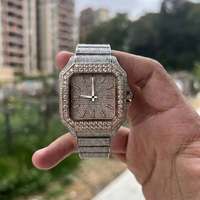 Montre automatique entièrement sertie de diamants, de haute qualité, en acier inoxydable plaqué or 18 carats, avec un cadran carré en moissanite, pour hommes