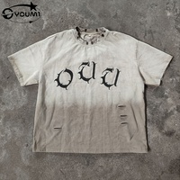 T-shirts pour hommes Streetwear de haute qualité, coupe carrée et courte, avec poches, strass, effet vintage, délavé à l'acide, vieilli et décoloré par le soleil