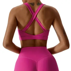 2023 New Back Button Adjustable Women Gym Fitness Sports Bra Yoga Beautiful Back Fitness Shockproof Sexy Sports Bra Set