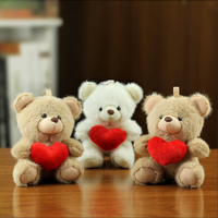 Mini porte-clés en peluche ours en peluche moelleux de 10 cm avec cœur rouge pour la Saint-Valentin
