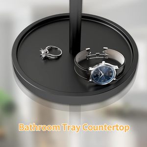 Portasciugamani con Vassoio Portaoggetti, Supporto per Asciugamani <span class=keywords><strong>da</strong></span> Bagno <span class=keywords><strong>da</strong></span> Appoggio, Portasciugamani Regolabile Retrattile a Forma di T - Product Image 3