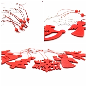 Qy bông tuyết màu đỏ trắng mặt dây chuyền bằng gỗ Đồ trang trí cây thông giáng sinh và trang trí Tiệc Quà Tặng trẻ em cho mùa lễ hội - Product Image 5