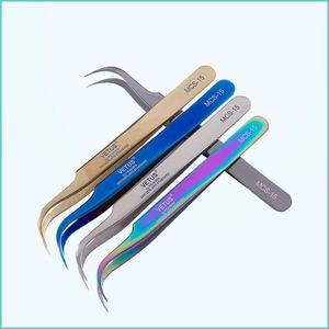 Pinces à extensions de cils Vetus MCS-12 en acier inoxydable, forme coudée de précision, lot de 4 pièces - Product Image 4