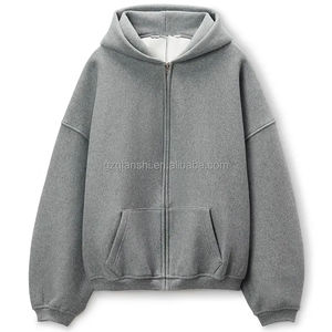 Custom Baggy Zipped Hoodie Unisex Cotton 500 Gsm Oversized Fleece Boxy Zip Hoodie Heavyweight Cropped Zip up Hoodie Manufacturer - Product Image 5