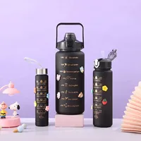 Botellas Térmicas Negras de Plástico GC de 3 Piezas, 2000 ml, Ecológicas, de Gran Capacidad, con Diseño Motivacional