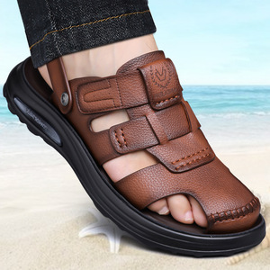 Men's Genuine Leather Flat Sandals Open Toe Rubber Outsole Anti Slip Casual <b>Beach</b> <b>Shoes</b> - Product Image 1