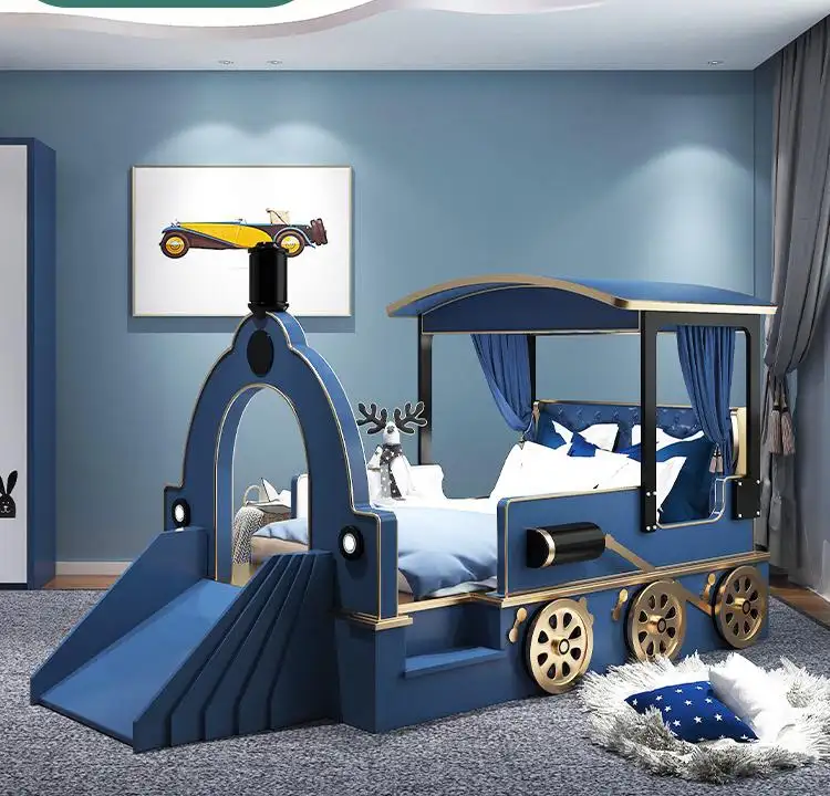 Creative children's bed solid wood train custom bed boy girl bed