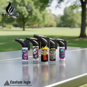 TECHNO US Stock Custom Logo Affordable Windproof Butane Gas <b>BBQ</b> Refillable Cigar Slant Torch Lighter for Outdoor <b>Camping</b> - Product Image 6