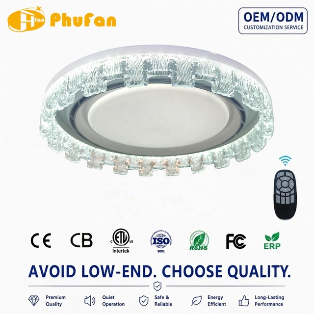 Modern Crystal Bladeless Ceiling Fan Light Decorative LED Dimmable Lamp With Remote Control Quiet Motor Indoor Home for Bedroom