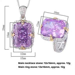 High Quality Eco-friendly Copper 12*16mm Purple Zircon Retro Iced Out Purple Cubic Zirconia Necklace and <b>Rings</b> Jewelry Set - Product Image 2