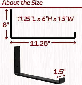Support d'étagère, en fer métallique de 0,2 mm d'épaisseur, style rustique industriel, support d'étagère flottante en forme de J - Product Image 6