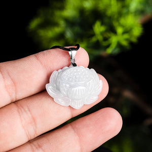 Wholesale Myanmar Bruma Jadeite <strong>Lotus</strong> Jade Flower White Laughing Carved Jade Pendant for Jewelry <strong>Pendent</strong> DIY Accessories - Product Image 1