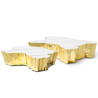 Table basse d'appoint Luxe Arbre de Vie en métal moulé avec plateau en marbre naturel et base plaquée or pour salons élégants