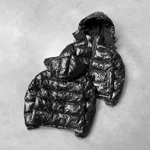 Winter Custom Design Waterproof Black Zip up Jackets Soft Warm Fluffy <b>Bubble</b> <b>Coat</b> Oversized Shiny Puffer Jacket - Product Image 1