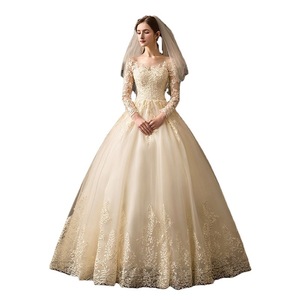 Wedding Dress Ball Gown Sweetheart Neckline Long Sleeve Off White Beige Train Natural Waist Polyester Fiber - Product Image 5