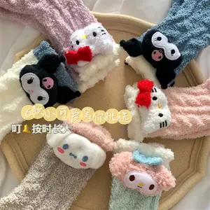 Kawaii Sanrioed corallo calzini in velluto cartone animato Anime Kulomi KT Cat Melodi Lolita carino dormire casa calzini caldi