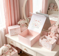 Boîte cadeau en carton ondulé magnétique gaufré, biodégradable, écologique, motif dessin animé mignon, emballage multi-usage à couvercle rabattable, vente en gros