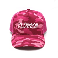 Venta al por mayor de parches personalizados con logotipo de alta calidad de 5 paneles de ala precurvada Old School Camo Gorras gorras de camionero de malla sombrero