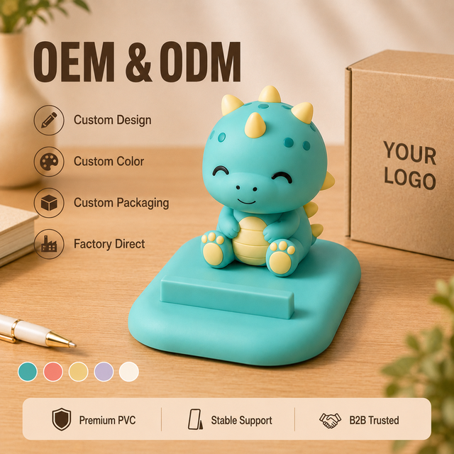 Trending Mint Green Dinosaur PVC Phone Stand Cute Pop Toy Figurine Mobile Smartphone Bracket Anime Lizard Phone Dock Base