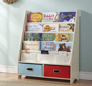 Kids Book Rack  4 Sling Bookshelf  2 Storage Boxes and Toys Organizer Shelves  Beige