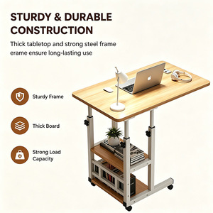 Mesa Auxiliar de Madera Ajustable en Altura para Cama, con Estantes e Interfaz USB, <span class=keywords><strong>Escritorio</strong></span> Moderno y <span class=keywords><strong>Minimalista</strong></span> para Laptop, Ideal para Espacios Pequeños - Product Image 4