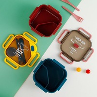 Boîte à lunch scellée en PP pour enfants, avec compartiment pour bouteille d'eau, fourchette-cuillère intégrée, boîte bento pour étudiants et employés de bureau