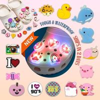 Alta calidad 3D/2D LED Shoe Charm Bling Pink Light up Night Clogs Venta al por mayor Diseñador Shining Cute Animal Decor Zuecos Accesorios