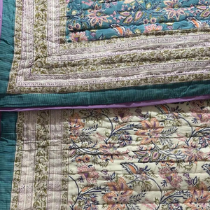 Handloom Luxury DesignPrint Patchwork Duvet Vintage Style Queen Size Cotton KanthaQuilt Soft Reversible Winter <b>Blanket</b> for Hotel - Product Image 1