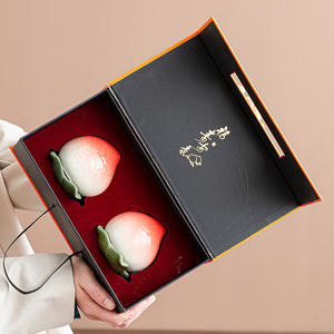 Longevity Peach Ceramic Tea Canister Sealed Moisture Proof <b>Storage</b> <b>Jar</b> Decorative Gift Box Round 1-3L - Product Image 4