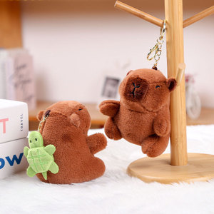 Nouveau Creative 12cm unisexe rotatif tortue sac à dos Capybara porte-clés drôle eau cochon d'inde pendentif coton tissu pour anniversaire - Product Image 4