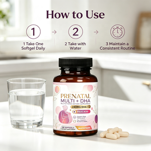 Vitaminas Prenatales de Marca Propia con Ácido Fólico y Omega 3 DHA, Multivitamínico Diario para el <span class=keywords><strong>Embarazo</strong></span> Sin OMG, 60 Cápsulas Blandas - Product Image 4