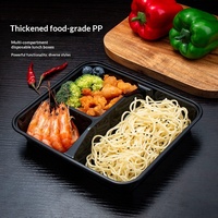 Boîte à bento jetable rectangulaire épaissie de style américain à trois compartiments en PP de qualité alimentaire personnalisable pour la restauration rapide à emporter