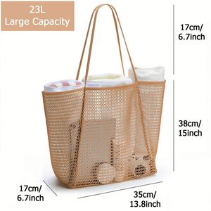 Bolso de playa de malla tipo panal plegable para mujer, bolso de hombro ligero y transpirable con bolsillo interior con cremallera para vacaciones en la piscina - Product Image 3