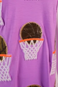 Loveda Großhandel Spieltag Pailletten Kleider individuelle O-Ausschnitt Kurzarm lässiges T-Shirt-Kleid mit Basketball-Pailletten-Patch