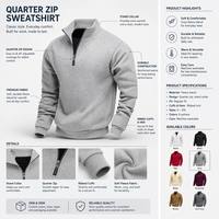 Sweat-shirt polaire à col montant pour homme, couleur unie, décontracté, pour l'extérieur, manches longues, collection automne-hiver, vente en gros