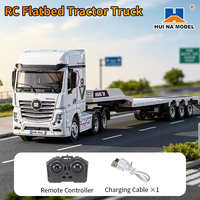 Nouveau Camion Tracteur Télécommandé RTR HUINA 1/64 9900 avec Semi-Remorque Plate 3 Essieux, Lumières, Effets Sonores et Pieds de Support Manuels