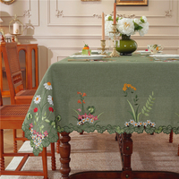 Nappe rectangulaire épaisse verte à motifs floraux brodés, nappe en polyester personnalisée chinoise pour la salle à manger à domicile, banquet