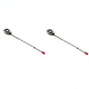 Stainless Steel Bar <b>Spoon</b> With Red Tip Minimalist Design Reusable Stirring Tool For Cocktail Making handle steel bar Slim steel - Product Image 1