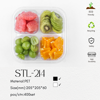 Boîte en plastique jetable transparente en PET à 4 compartiments pour fruits frais coupés, tomates cerises
