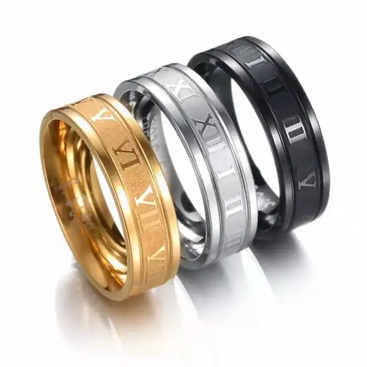 Wholesale Designer Brand Jewelry Luxury 18K Gold Roman Numeral Wedding Rings Fashion Letters 316L Stainless Steel Rings For Men