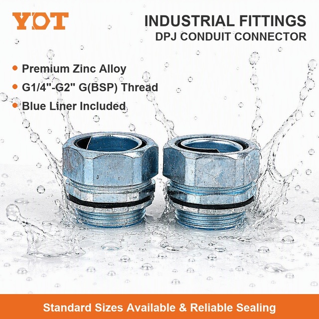 DPJ End Connector GB Standard Premium Coated Conduit Fitting, External Thread Box Connector for Metal Flexible Conduit