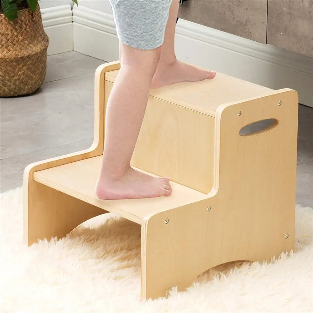 Taburete de seguridad para niños, taburete de dos escalones de madera para niños pequeños