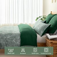 Ensemble de literie 3 pièces à motif de feuilles tropicales vertes, housse de couette douce en microfibre 100% polyester avec 2 taies d'oreiller