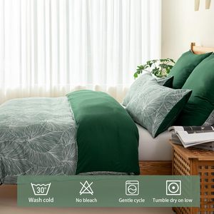 热带树叶图案<span class=keywords><strong>3</strong></span>件绿色羽绒被套软100% 聚酯超细纤维床上用品套装，带<span class=keywords><strong>2</strong></span>个枕套 - Product Image 2
