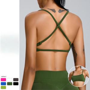 Wholesale Women's Adjustable <b>Cross</b> Back Sports Bra Square Neck Yoga Crop <b>Top</b> Padded Quick Dry Workout Bra Breathable Running Bra - Product Image 1