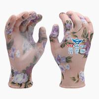 Gants de travail en polyester enduit de PU respirants à motif personnalisé LQS pour femmes, calibre 13