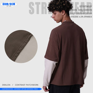 T-shirt vintage à manches longues pour homme, style streetwear, effet deux-pièces, en fibre Dralon, patchwork contrastant, design uni - Product Image 4