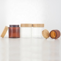 Pot en plastique transparent ambré givré avec couvercle en bambou 50ml 150ml 250ml 500ml pour cosmétiques crème Logo gravé personnalisé